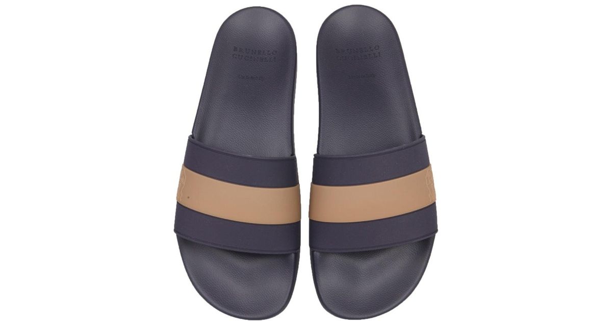 Brunello Cucinelli Slide Sandals in Blue for Men | Lyst