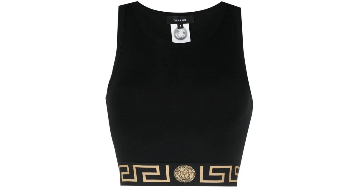 Versace Greca Border Crop Top in Black | Lyst
