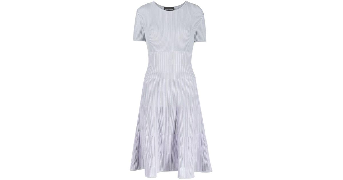 Emporio Armani Striped Midi Dress in White | Lyst