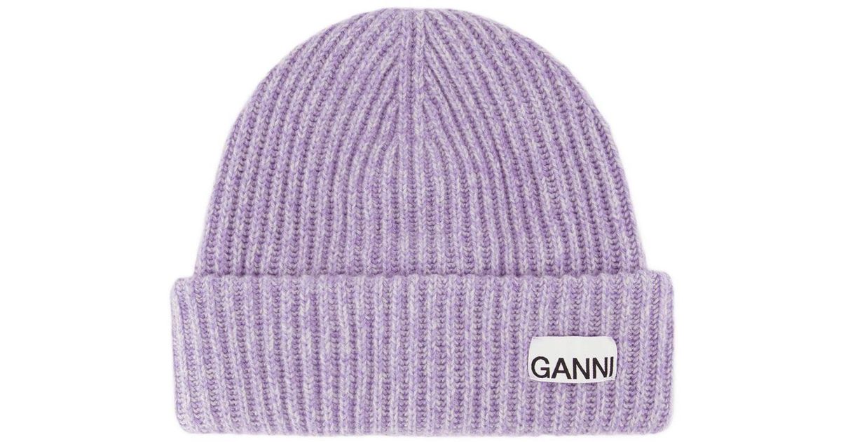 Ganni Rib Beanie in Purple | Lyst
