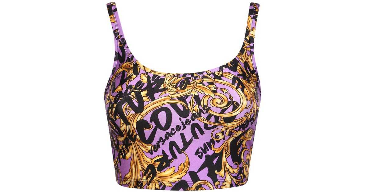 Versace Jeans Couture Denim Cropped Top With Allover Print And Baroque