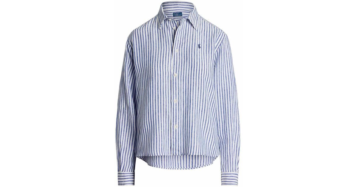 Tシャツ・カットソー Ralph Lauren Wide and short Vichy linen shirt Polo Ralph Lauren Wide And Short Vichy Linen Shirt in Blue