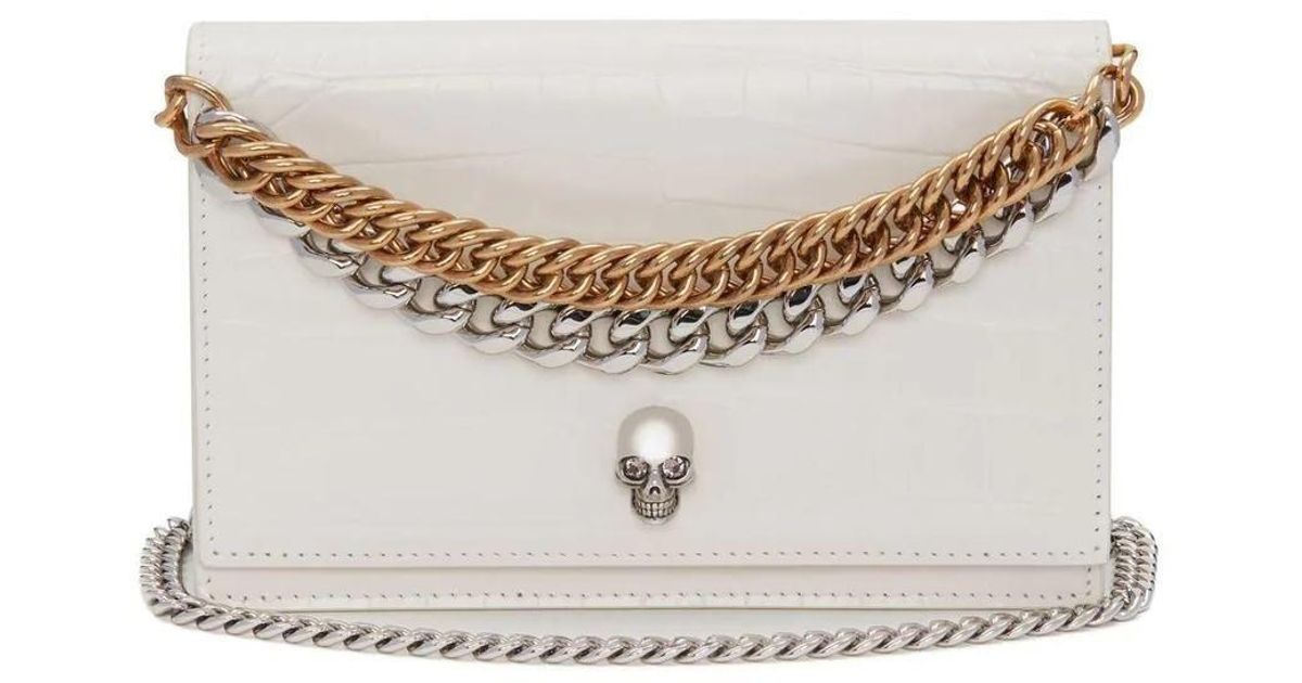 Small Skull Bag with Chain in Ivory