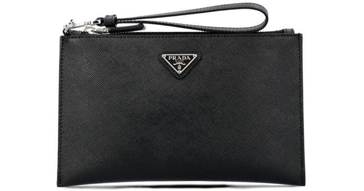 Prada Logo plaque Zipped Clutch Bag in Black for Men Lyst