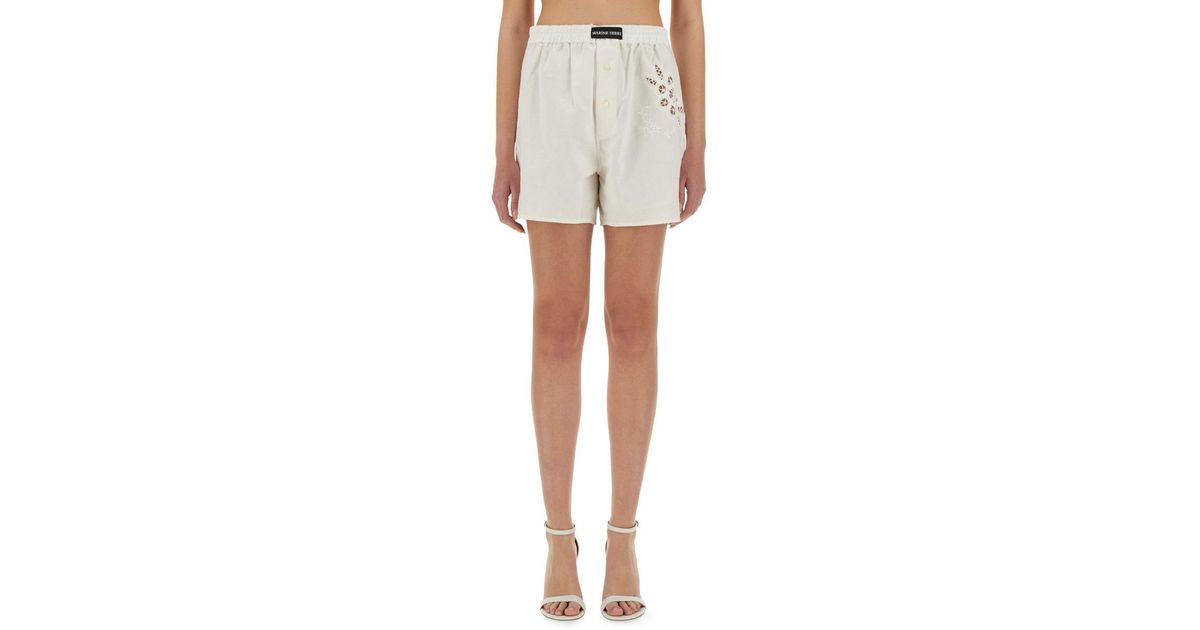 【関税&送料込】Marine Serre Upcycled Linen Shorts Marine Serre Upcycled Linen Shorts in White | Lyst