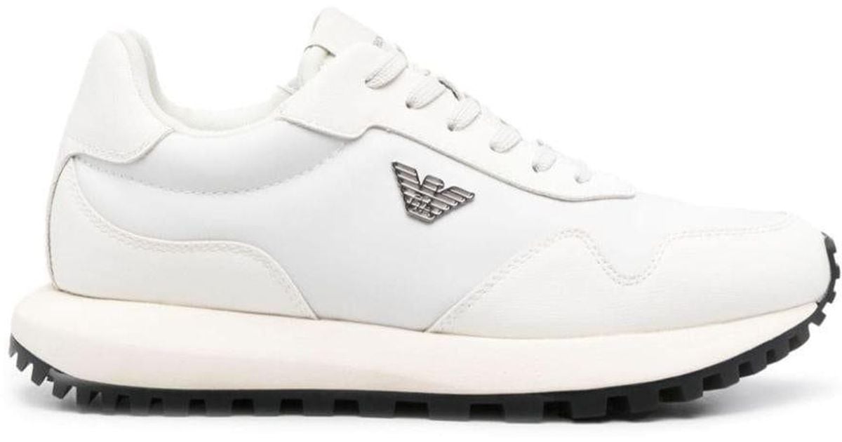 Emporio Armani Cuero Sneakers With Side Logo Blancos Men Sneakers