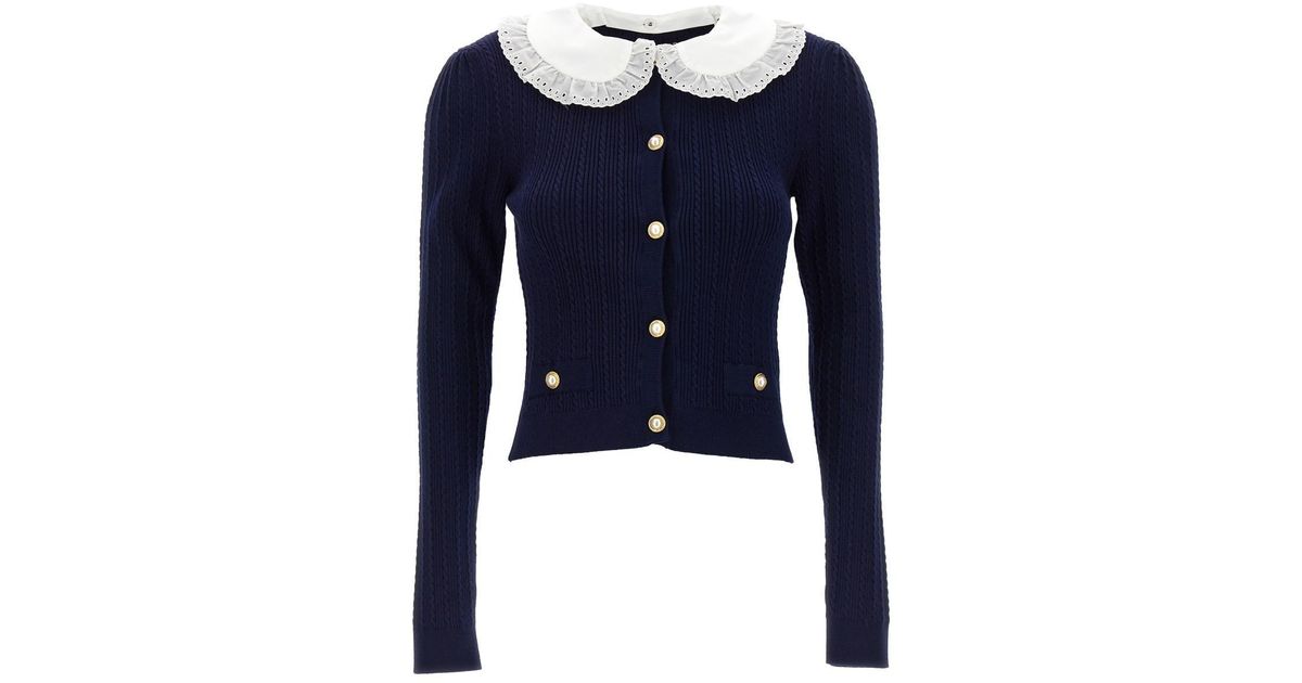 Alessandra Rich Collar Knit Cardigan Sweater, Cardigans in Blue | Lyst