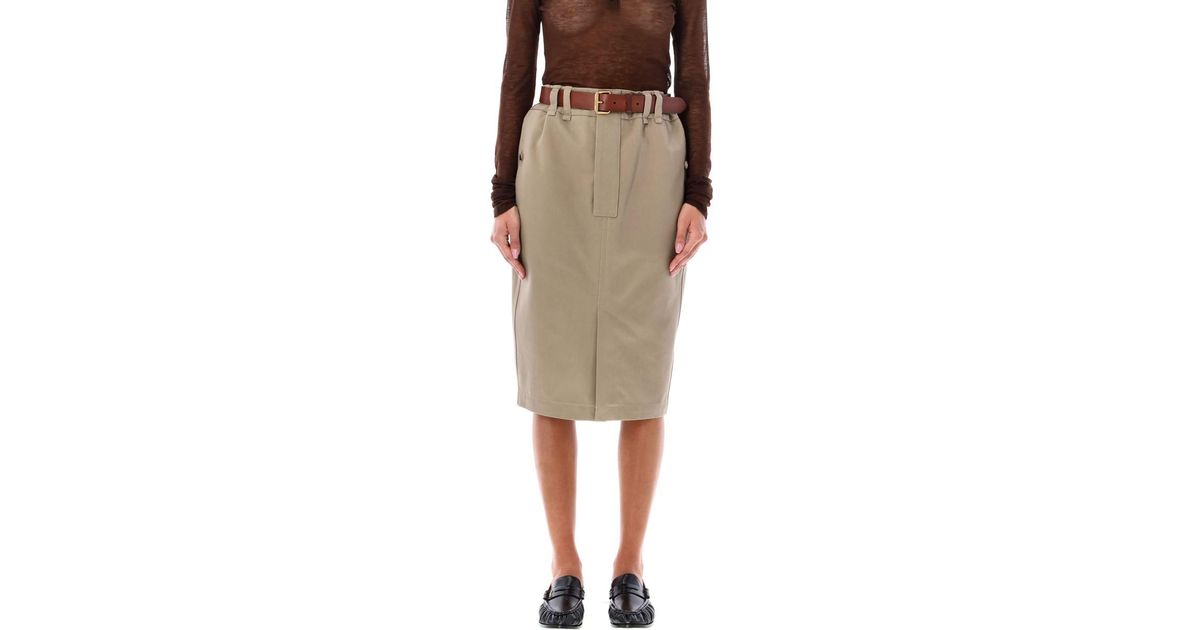 Saint Laurent Elegant Cotton Pencil Skirt With Belt in Natural Lyst Australia