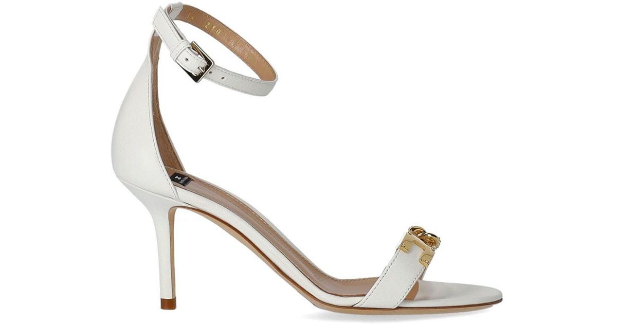 Elisabetta Franchi Ivory Heeled Sandal in Metallic | Lyst