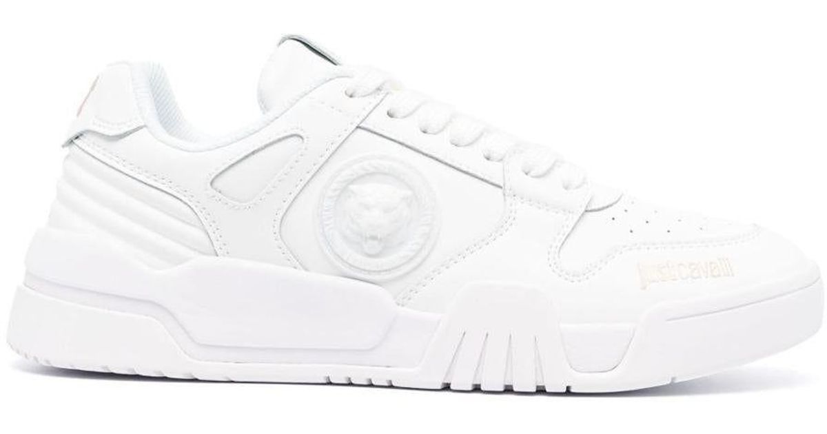 Just Cavalli Tiger Head Faux-leather Sneakers in White | Lyst