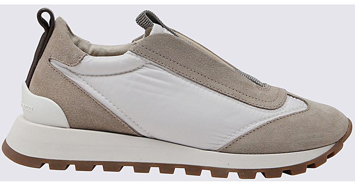 Brunello Cucinelli White And Beige Leather Sneakers | Lyst