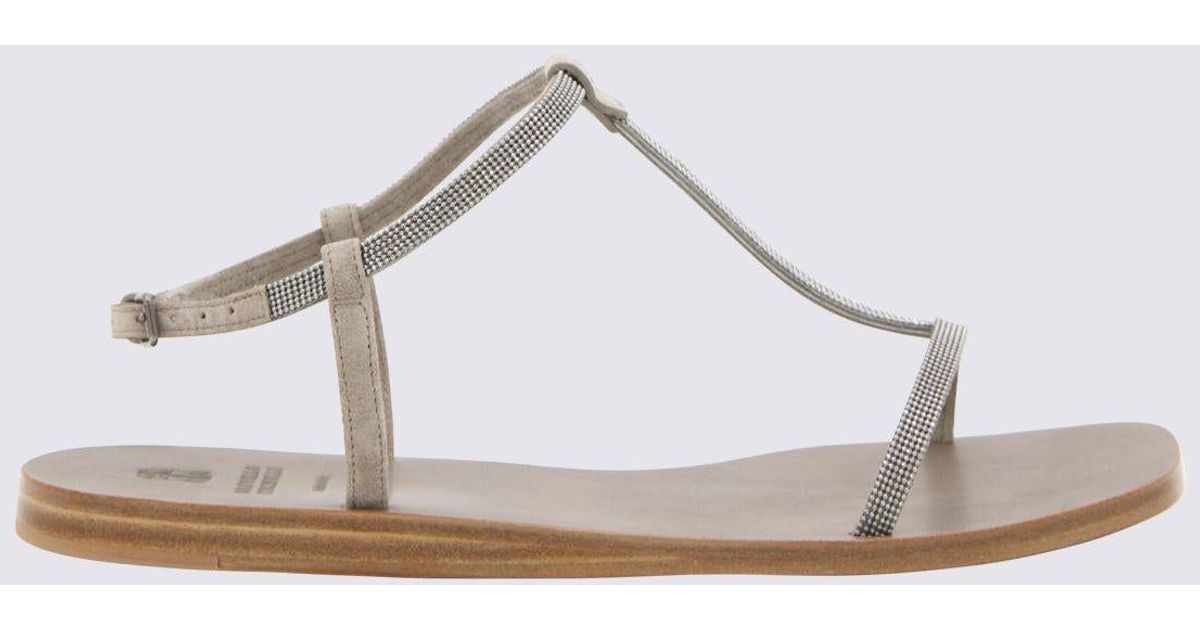 Brunello Cucinelli Beige Suede Monile Flats in White Lyst