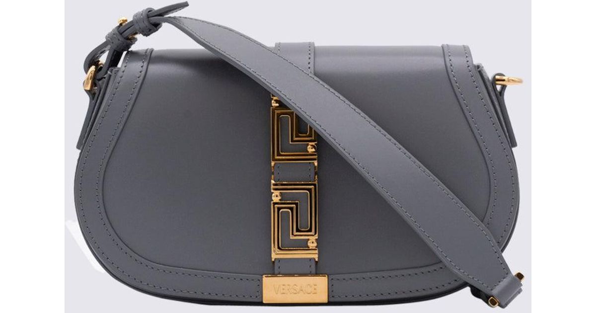 Versace Charcoal Grey Leather Greca Goddess Crossbody Bag in Grey