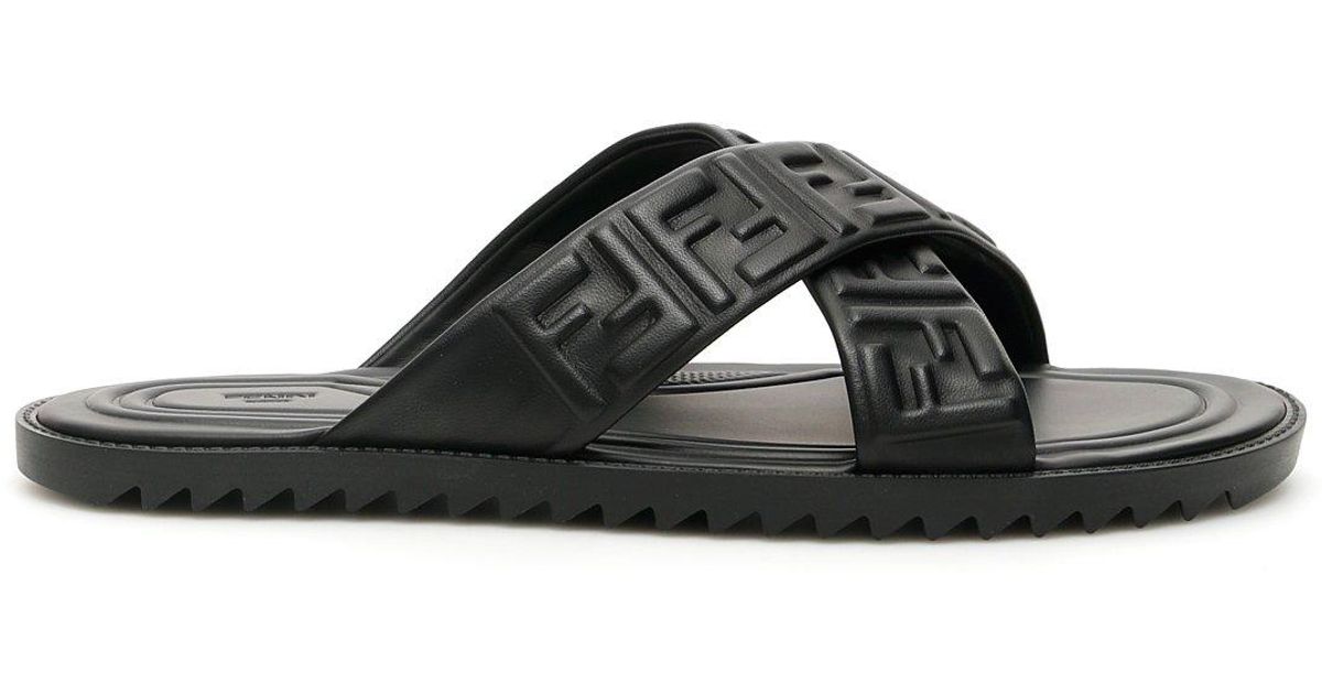 Fendi Ff Nappa Leather Slides in Nero (Black) for Men - Save 42% - Lyst