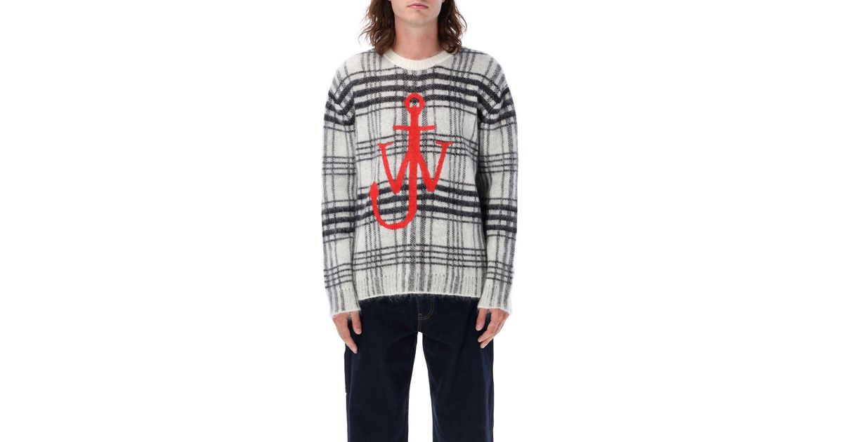 JW Anderson Knit Check Jw Sweater in Gray for Men | Lyst