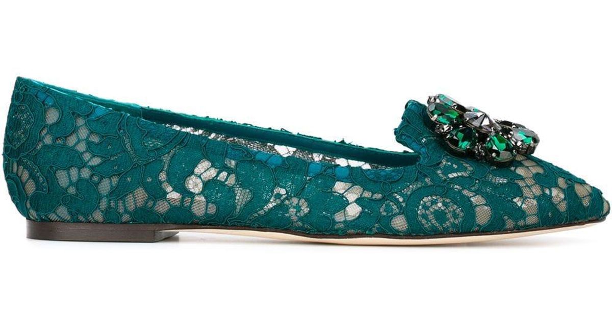 Save 9% Womens Shoes Flats and flat shoes Slippers Dolce & Gabbana Leather Vally Embellished Lace Ballet Flats in Green 