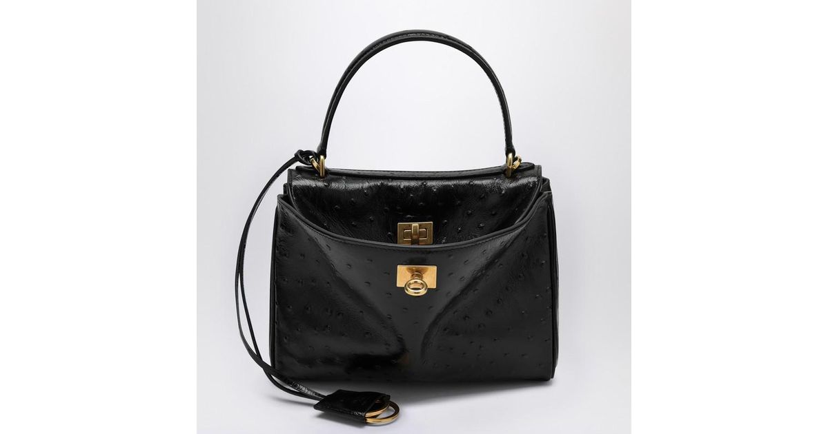 Balenciaga Ostrich-Effect Small Rodeo Bag in Black | Lyst