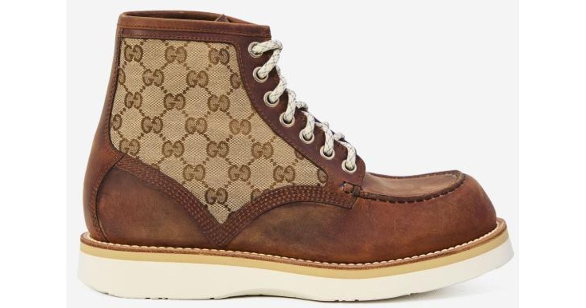GG SHORT BOOTS 11.5 CM IN CAMEL BROWN MONOGRAM JACQUARD FABRIC