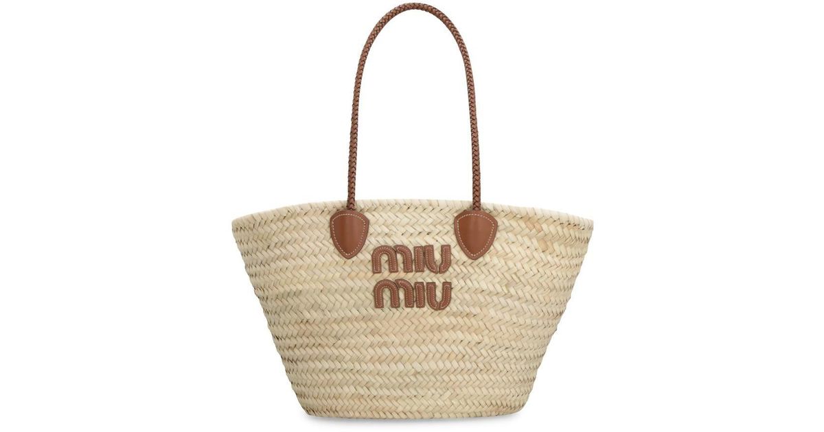 Miu Miu Raffia Tote Bag in Metallic Lyst