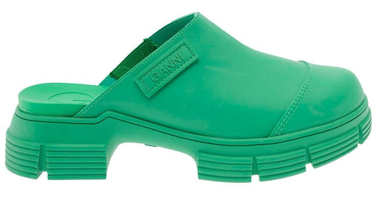 Ganni Green Recycled Rubber Mules Woman | Lyst
