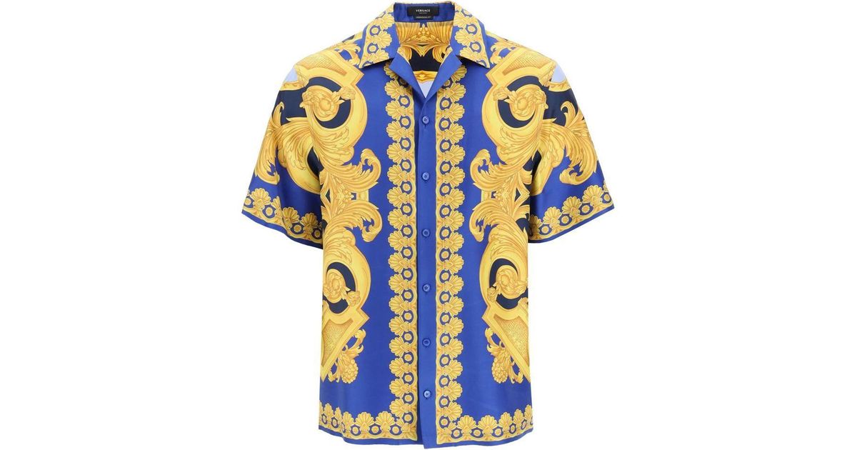 Versace Barocco 660 Silk Bowling Shirt in Blue for Men | Lyst