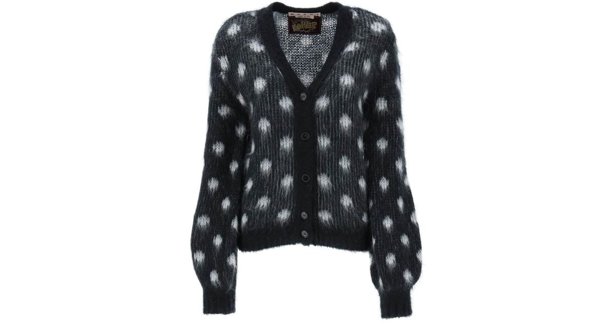 Marni Brushed Polka Dot Cardigan in Black | Lyst Canada