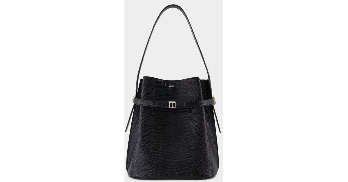 TOTEME Belted Lizard Bucket Bag in Black | Lyst