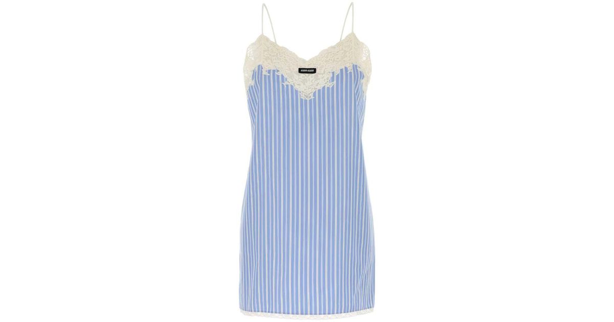 Miu Miu Embroidered Poplin Mini Dress in Blue | Lyst Canada