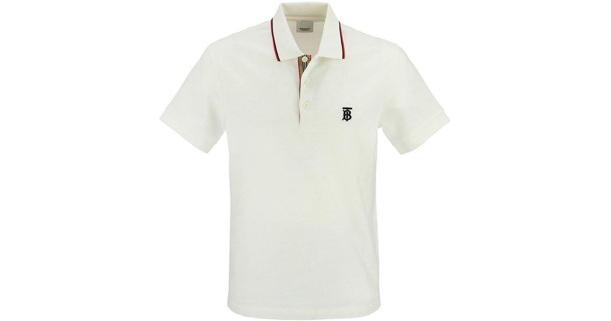 Burberry Icon Stripe Placket Cotton Piqué Polo Shirt in White for 