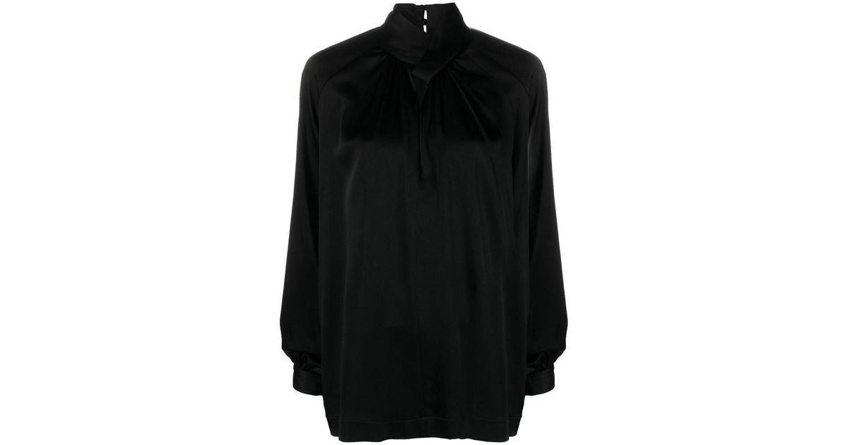 Semicouture Zoe Satin Shirt With Knot Clothing in Black | Lyst