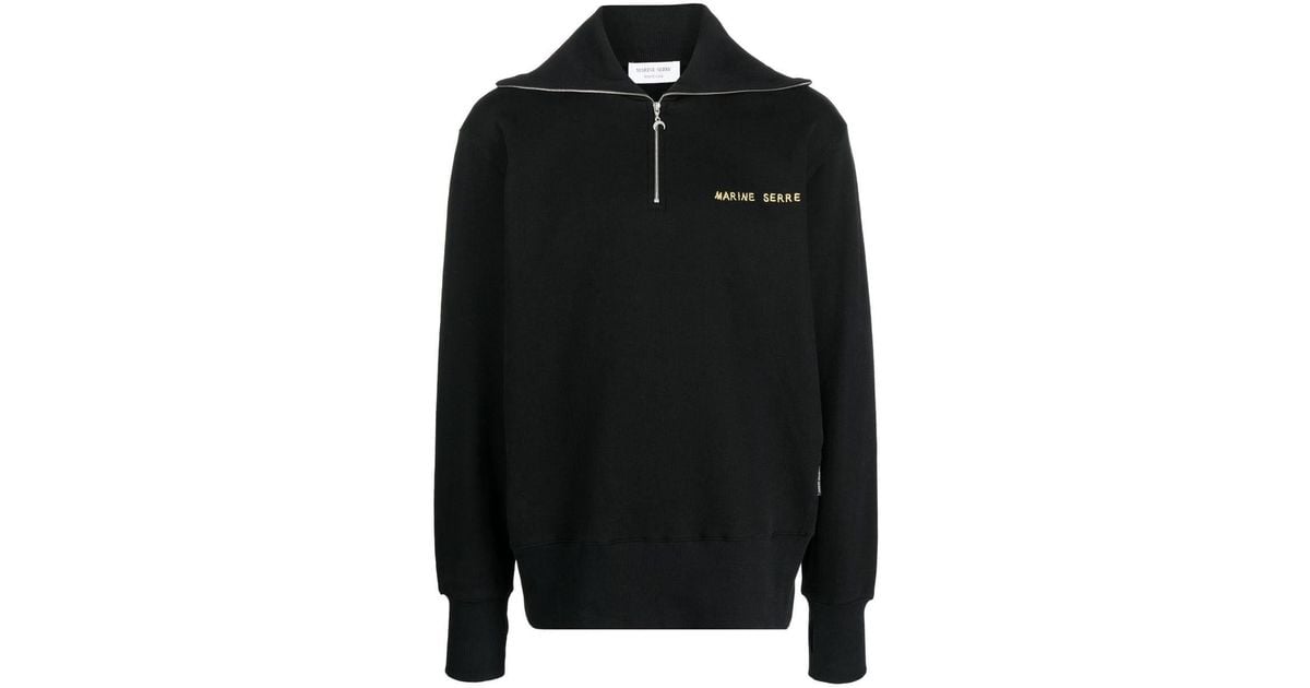 Marine Serre Logo-embroidered Half-zip Sweatshirt in Black for Men | Lyst