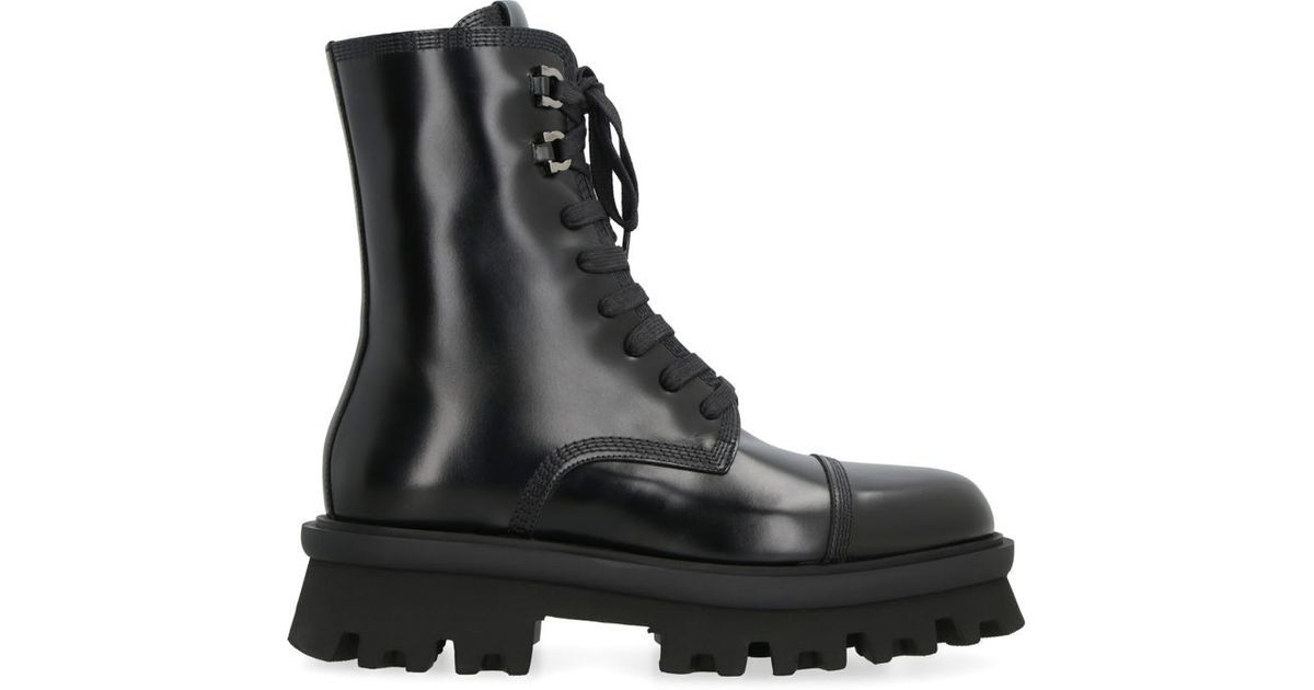 Ferragamo Leather Combat Boots in Black | Lyst