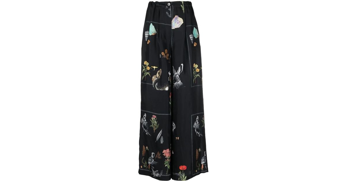 Lanvin Wide-leg Trousers With Botanica Print in Black | Lyst