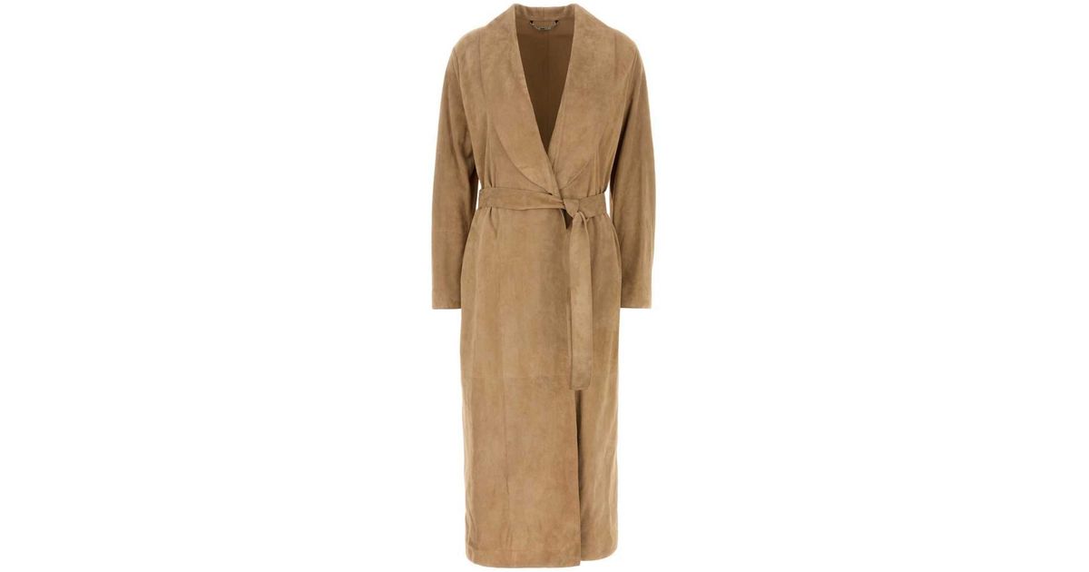 Fendi Camel Suede Coat in Natural | Lyst UK
