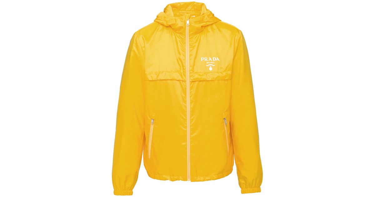 Prada Hooded Zip-up Jacket in Yellow for Men | Lyst