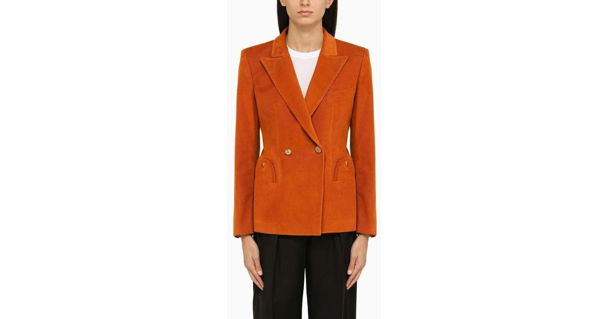 Blazé Milano Caramel Velvet Double Breasted Jacket in Orange | Lyst