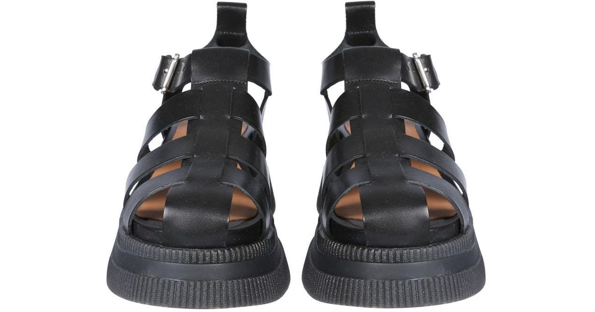 Ganni Leather Creeper Sandals in Black | Lyst