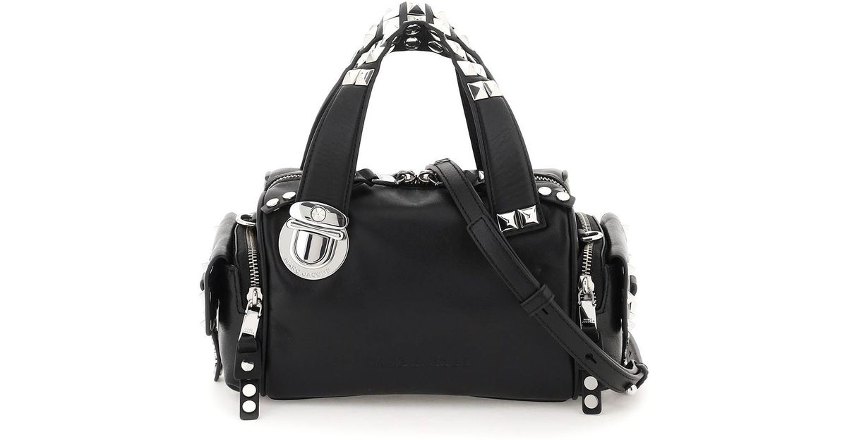 Marc Jacobs 'the Studded Pushlock Mini Satchel' Leather Bag in Black