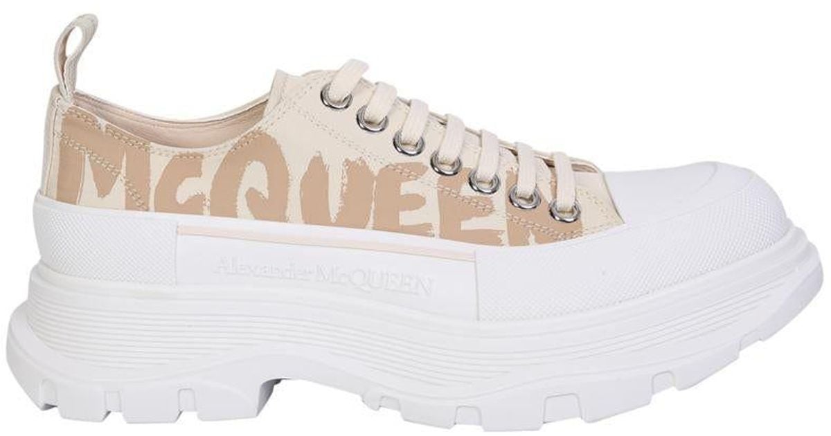 Alexander McQueen Beige Graffiti Tread Slick Sneakers in White Lyst