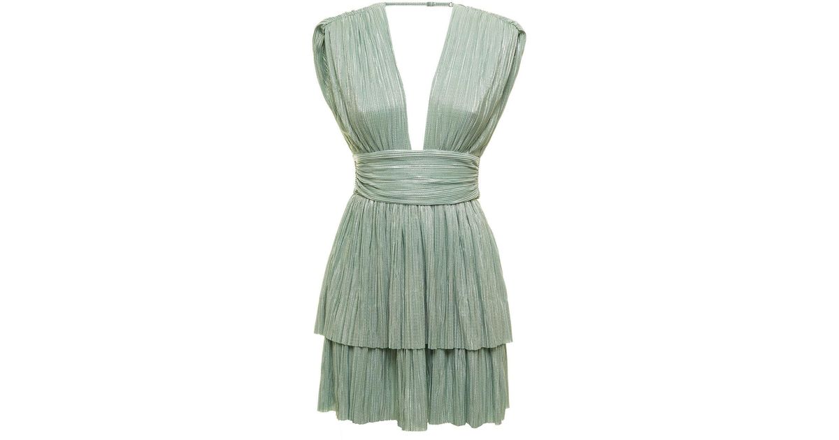 Sabina Musayev Lace Woman's Aviana Green Pleated Fabric Dress | Lyst