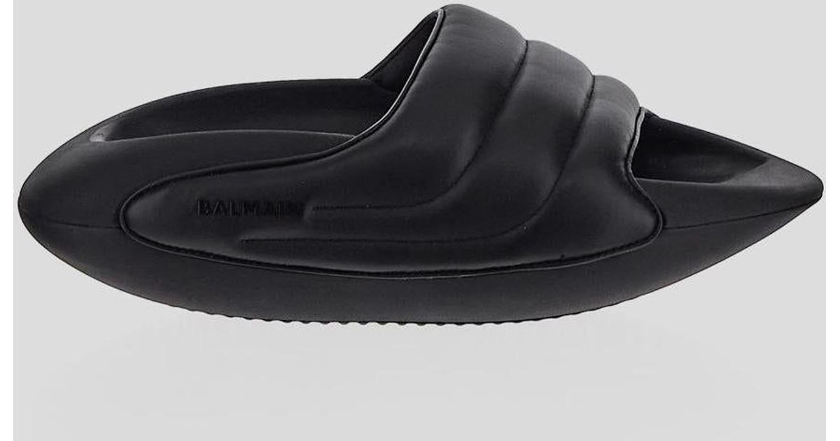 Balmain Quilted Leather Slides in Black for Men | Lyst