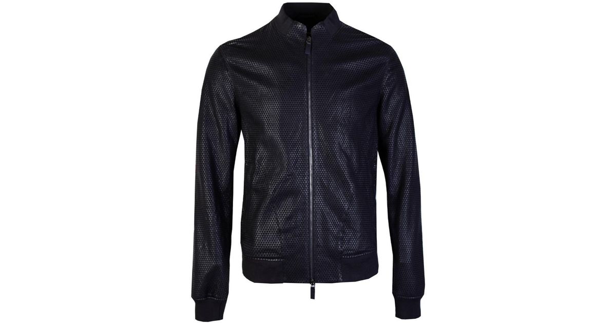 Emporio Armani Black Eco Leather Bomber Jacket in Blue for Men | Lyst