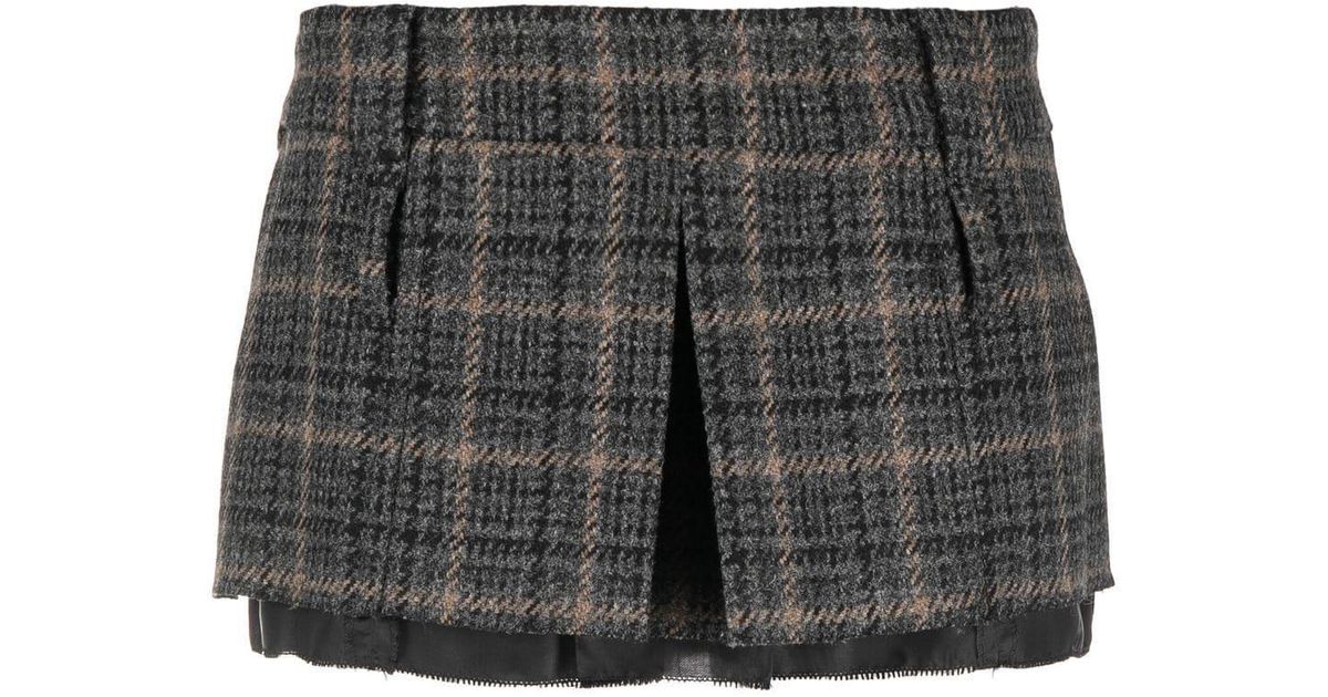 Miu Miu Checkprint Mini Skirt in Gray Lyst