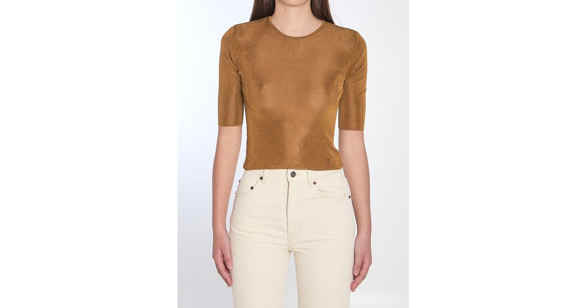 【SAINT LAURENT】CROPPED TOP WITH CASSANDRE●819910Y75WA8092 CASSANDRE top in knit | Saint Laurent | YSL NL