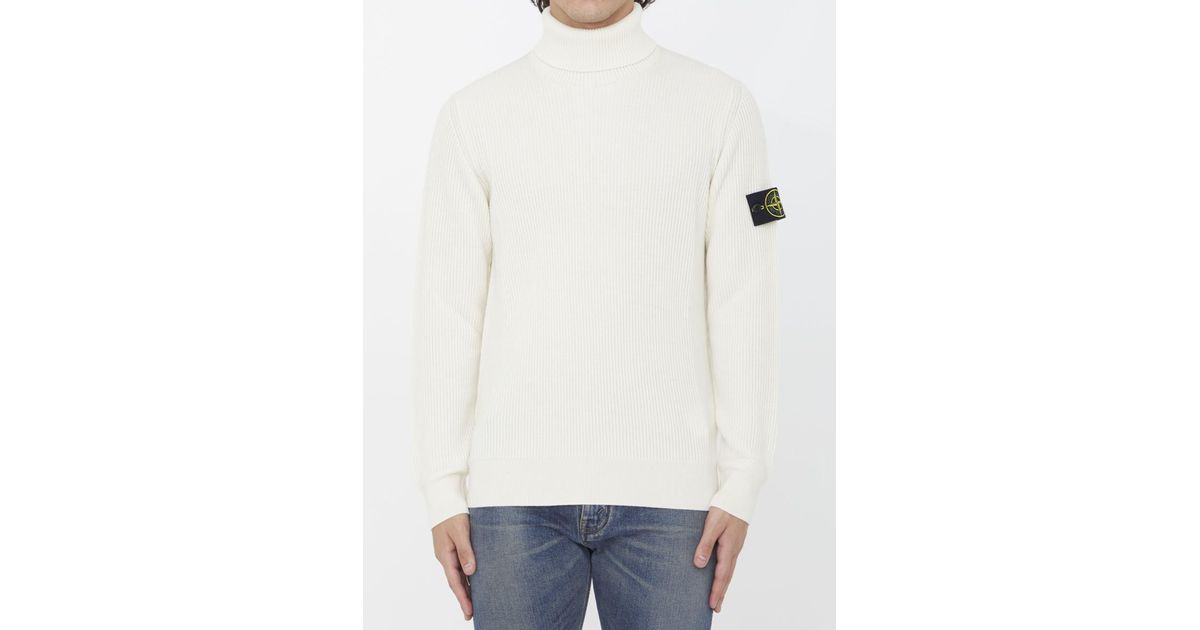 Stone Island Turtleneck Sweater in White for Men | Lyst