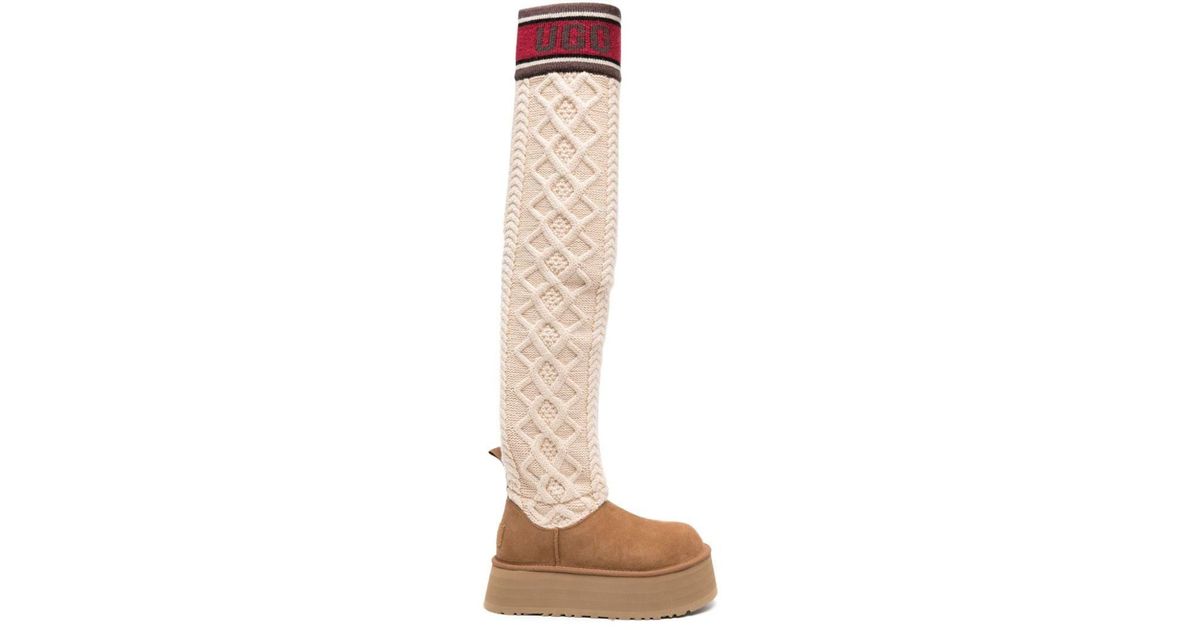 UGG Classic Sweater Letter Tall Boots in White | Lyst