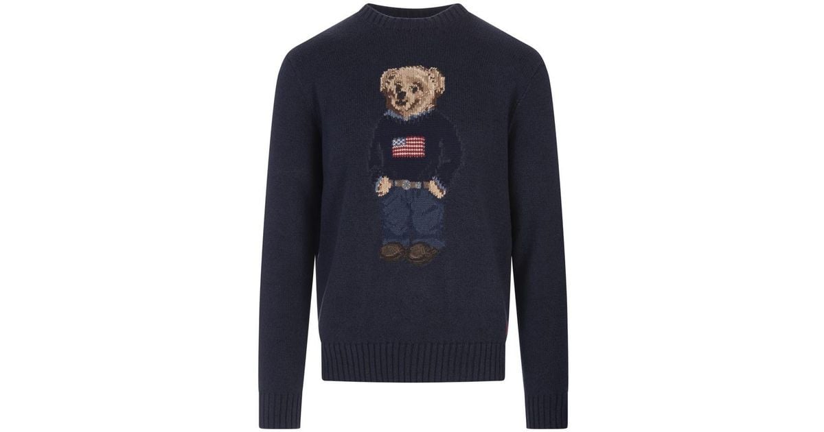 Ralph Lauren Bear Polo Sweater In Cotton And Linen in Blue | Lyst
