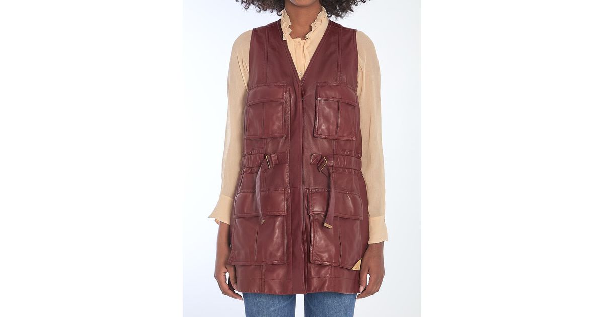 Chloé Burgundy Leather Utility Vest in Red | Lyst