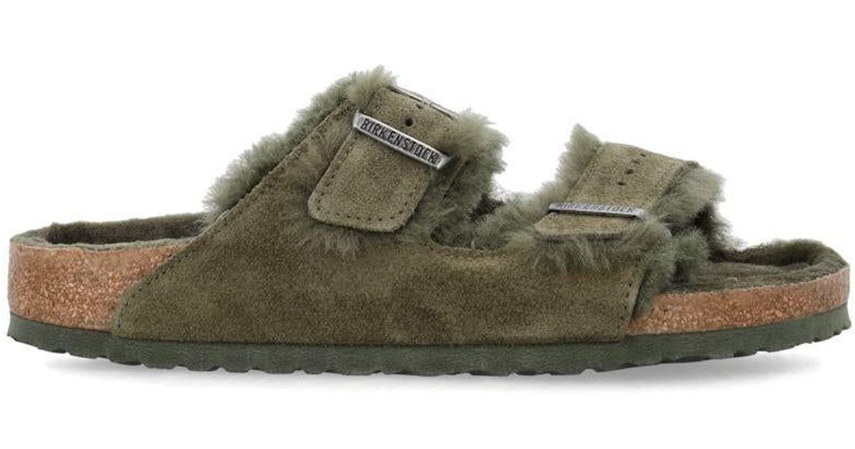 Birkenstock Arizona Shearling Sandals In Green | Lyst