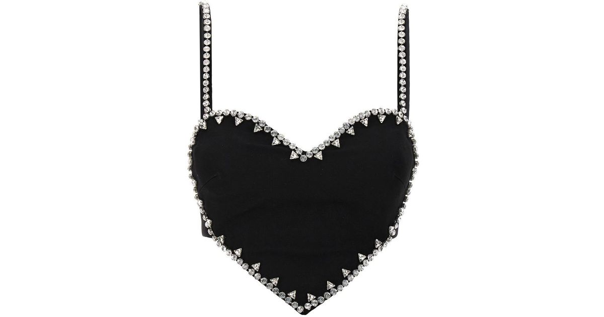 Black Crystal Trim Heart-shaped Top